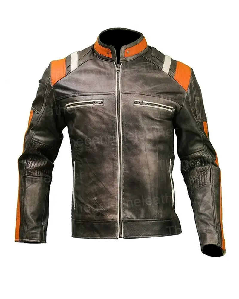 Men Cafe Racer Skull Biker Leather Jacket