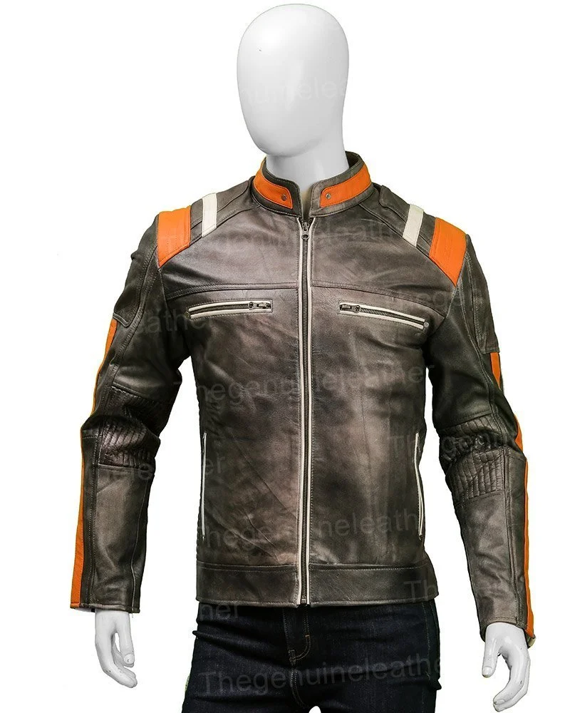 Men Cafe Racer Skull Biker Leather Jacket - Image 2