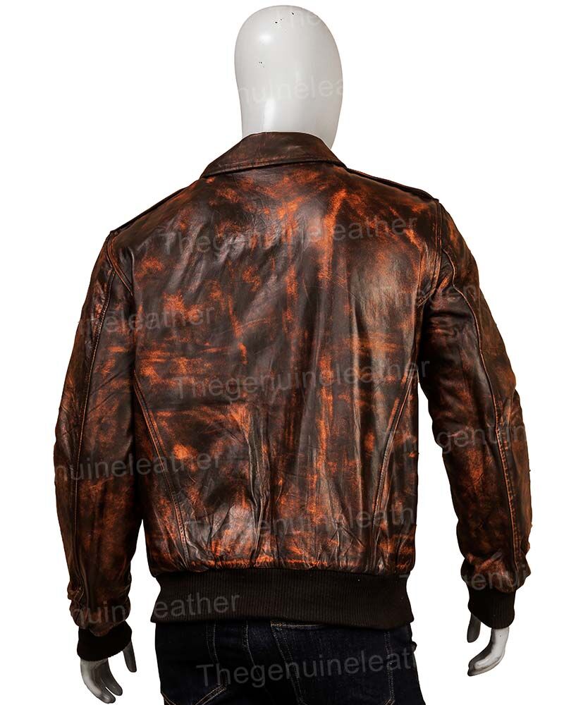Men Distressed Brown Leather Jacket - Image 3