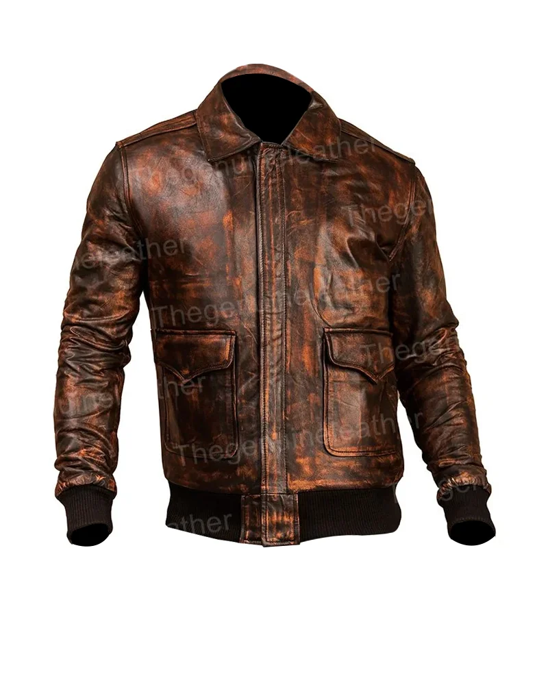 Men Distressed Brown Leather Jacket
