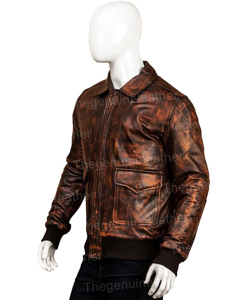 Men Distressed Brown Leather Jacket - Image 4